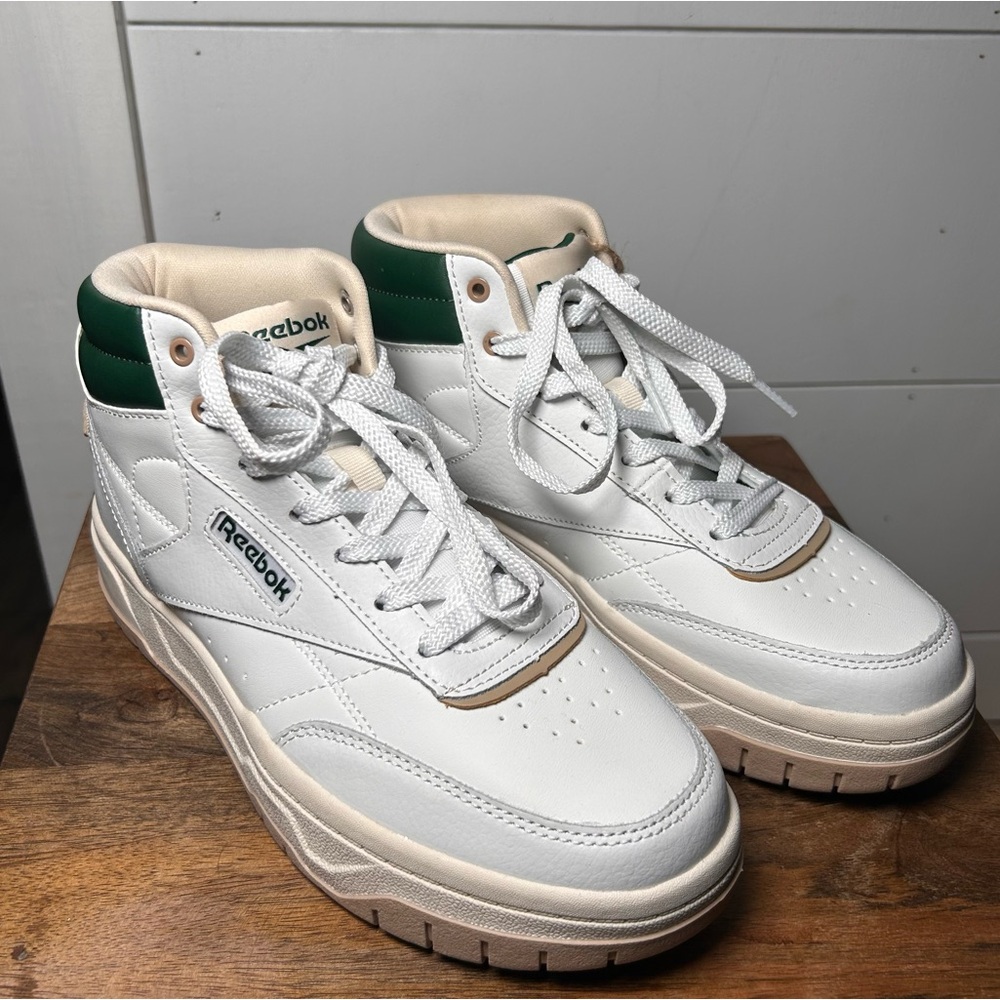 Reebok Club C Geo Mid Sneakers Women White Forest Green Platform High Top Size 8